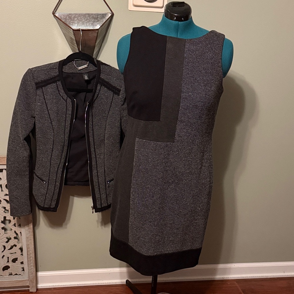 White House Black Market Gray and Black Dress and jacket set